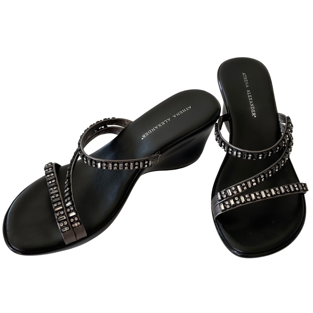 Athena Alexander rhinestone crystal wedge slide sandals
